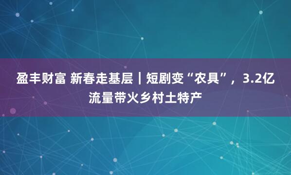 盈丰财富 新春走基层｜短剧变“农具”，3.2亿流量带火乡村土特产